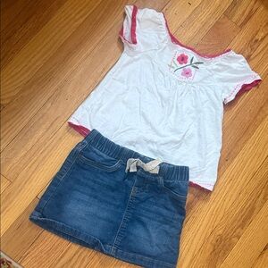 24m Girl’s OshKosh B'gosh Jean skirt White and Pink Floral Tee Genuine Kids